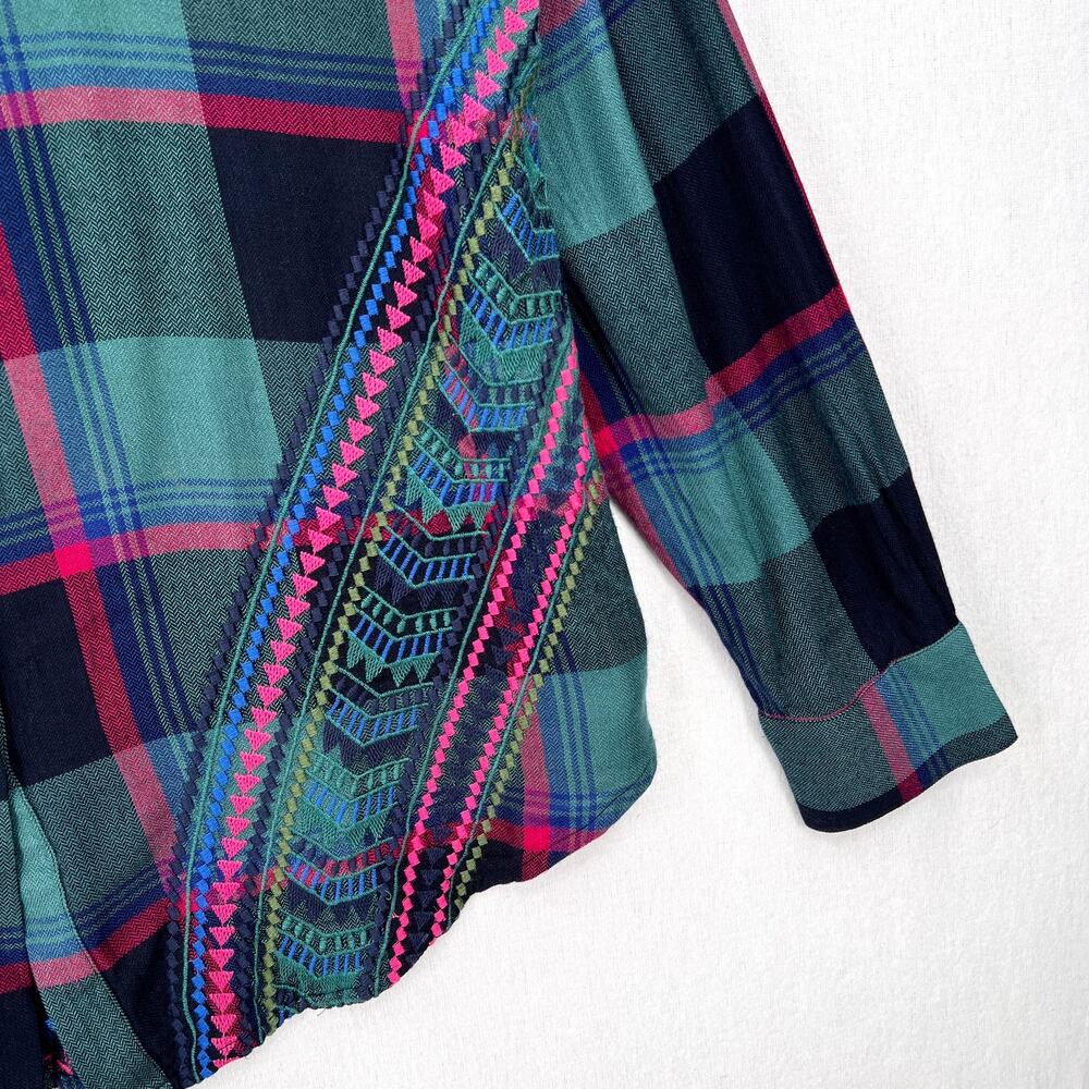 TOLANI COLLECTION Plaid Embroidered Button Up Shirt Womens Medium Green Black - Picture 11 of 16